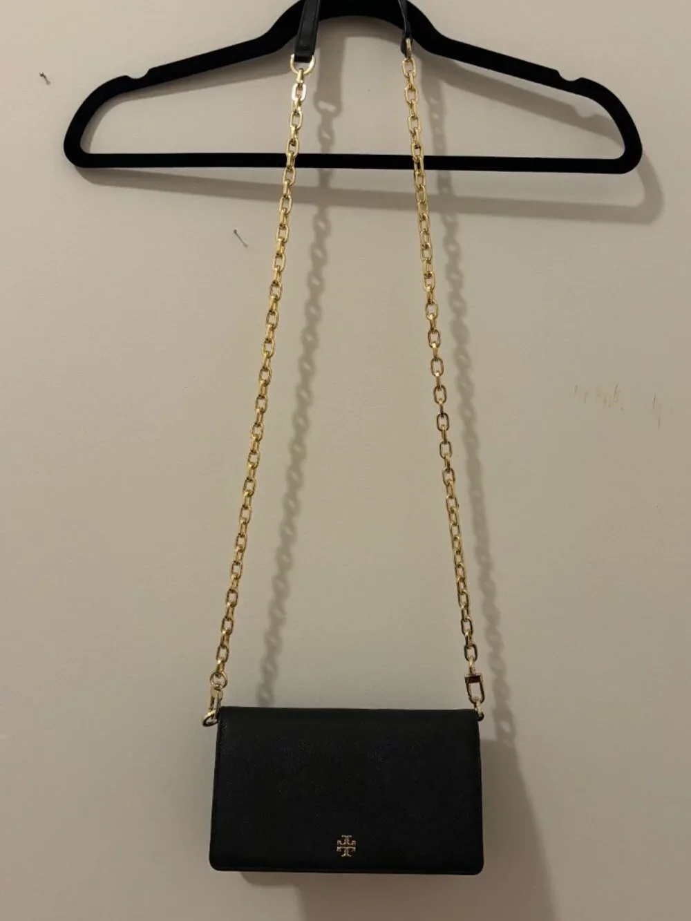 Tory Burch Black Saffiano Leather Crossbody Gold Chain